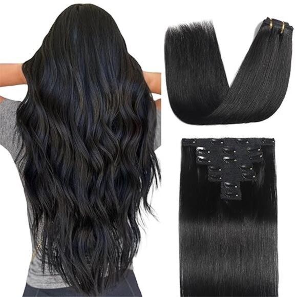 Sisily Clip in Hair Extensions Real Human Hair,14 inch 70g, Natural Straight